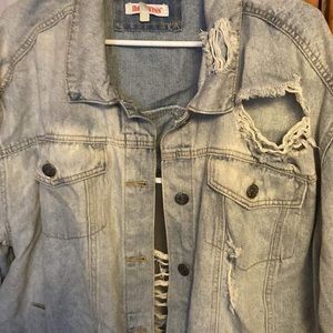 Ripped look denim jacket